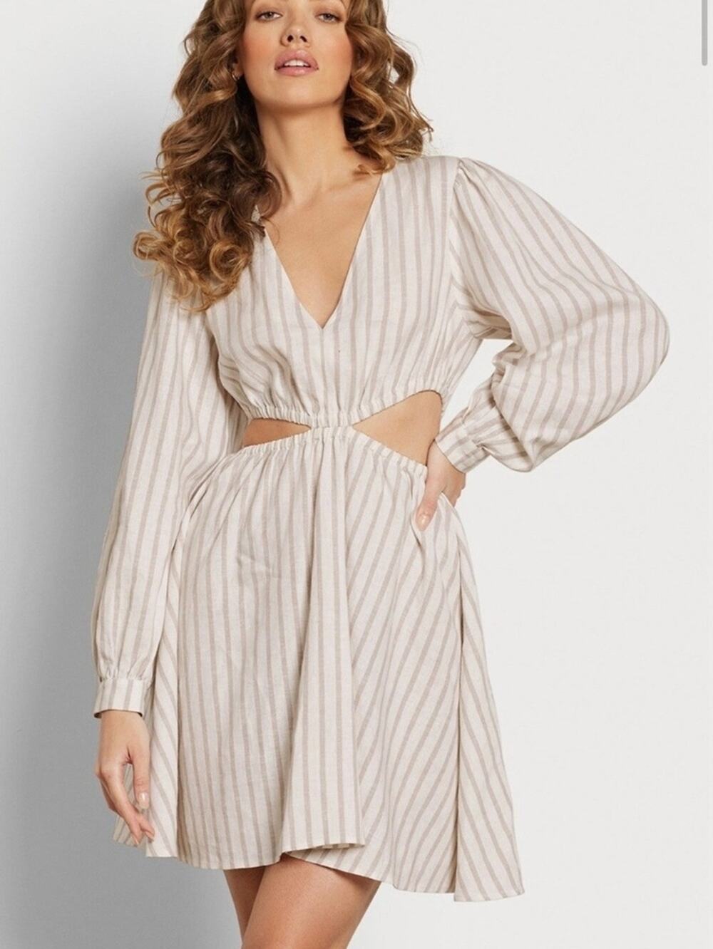 NWT Sam Edelman Emely Long Sleeve Striped Mini Cutout Dress Size XL